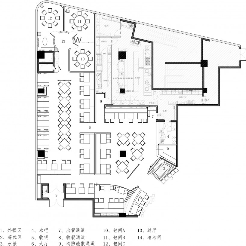 徐汇区唐潮码头餐厅450平装修案例,中餐厅装修平面图