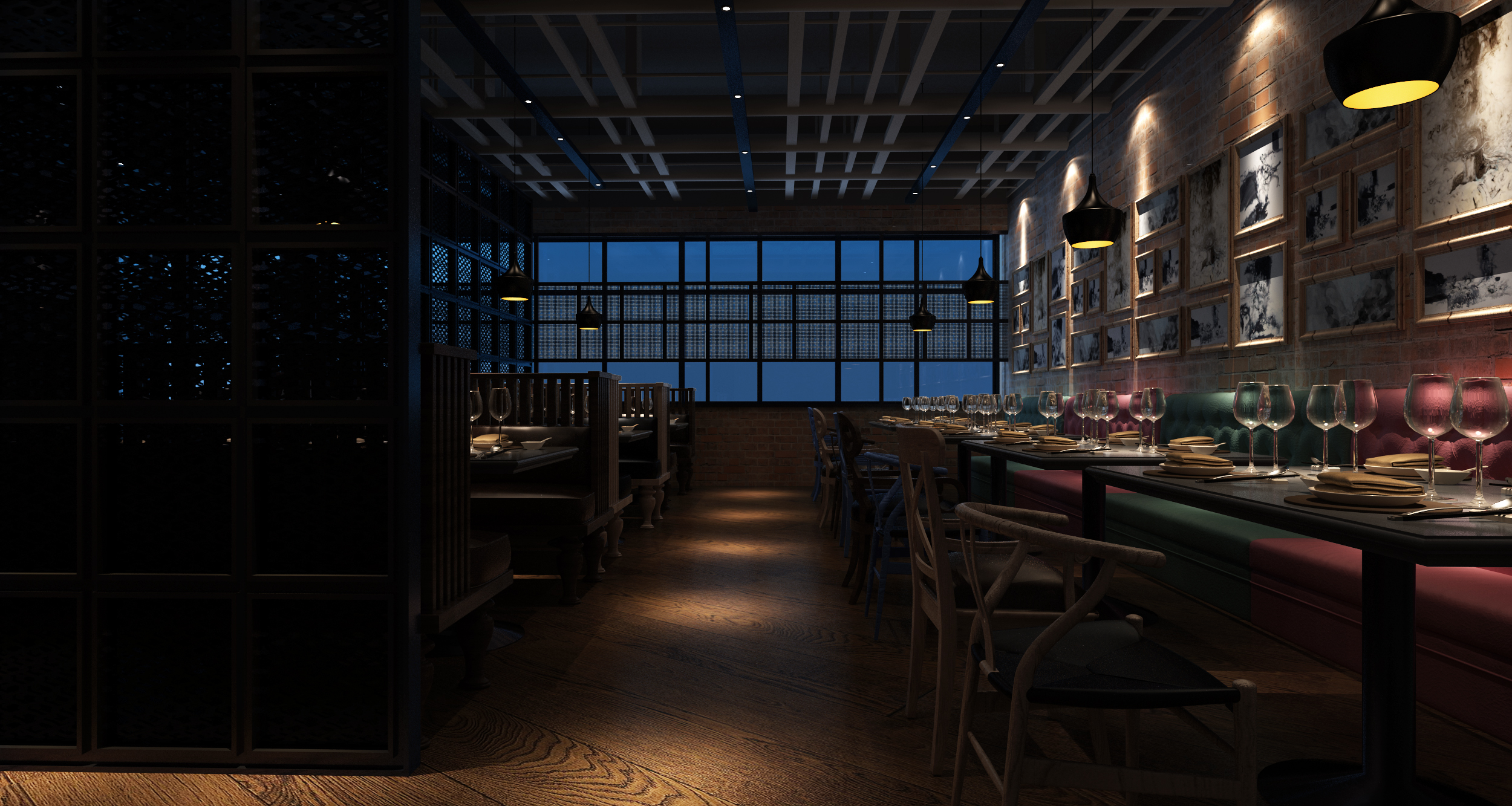 火锅店空间设计效果图,火锅店空间设计实景图