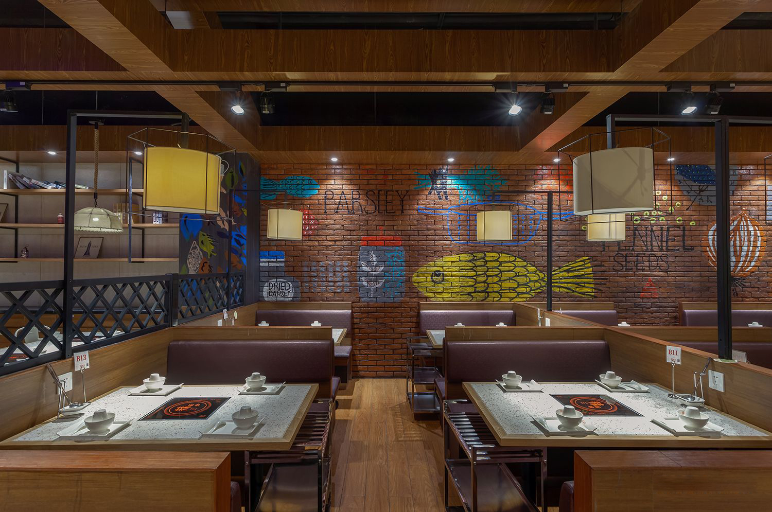 火锅店店面装饰平面图,火锅店店面空间设计效果图