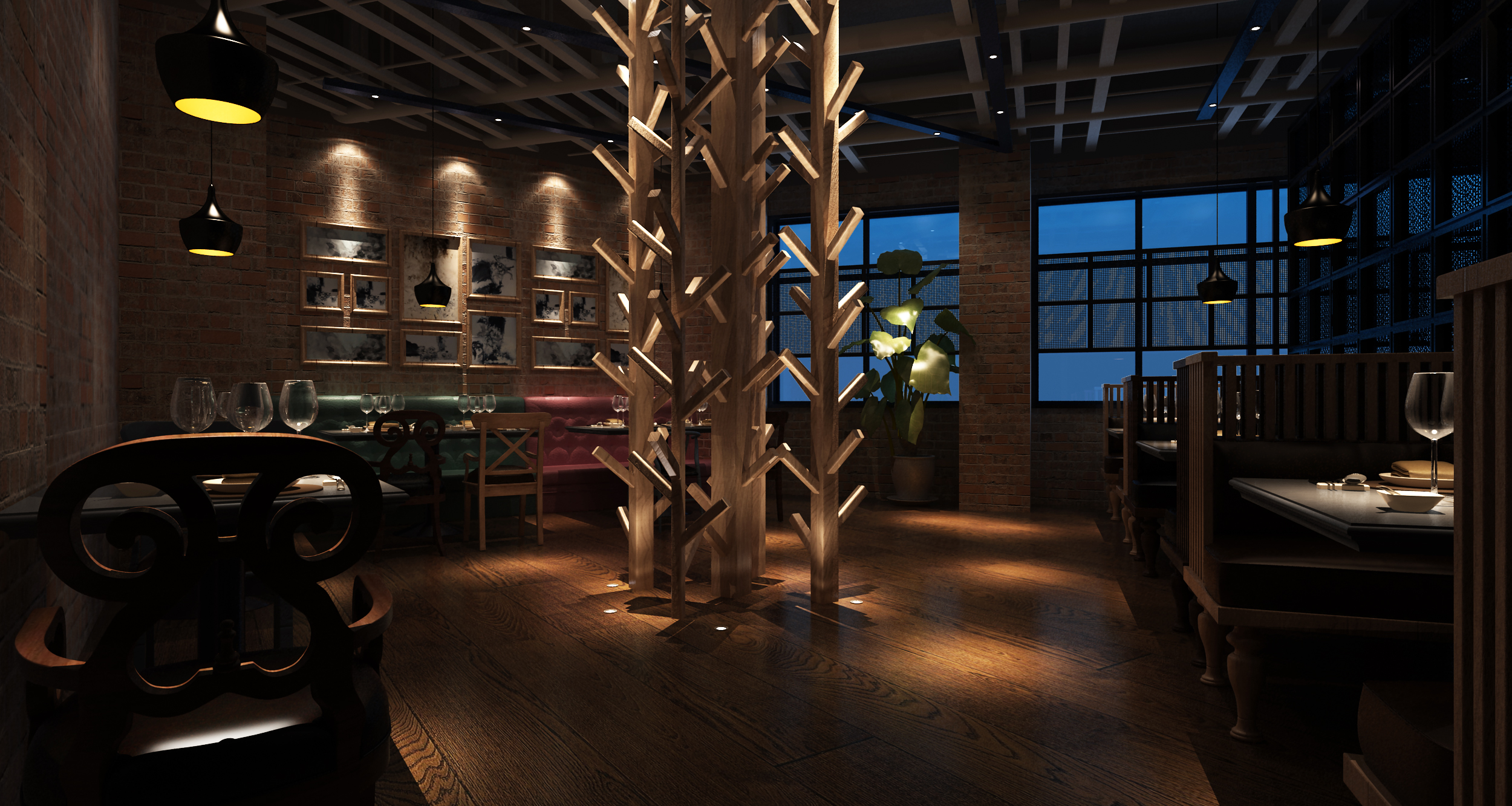 火锅店装饰布局图,火锅店空间设计效果图