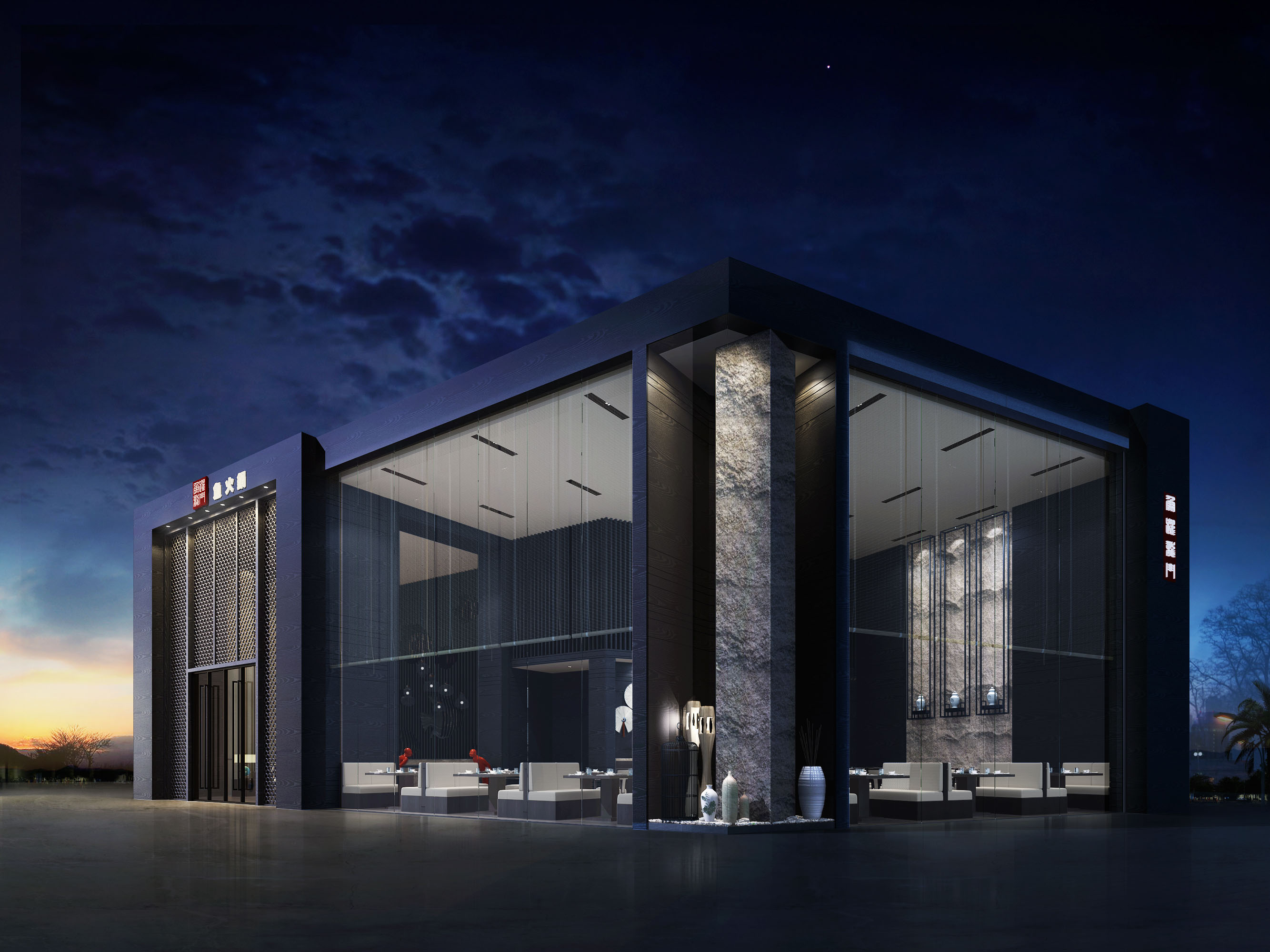 火锅店装饰布局图,火锅店空间设计效果图