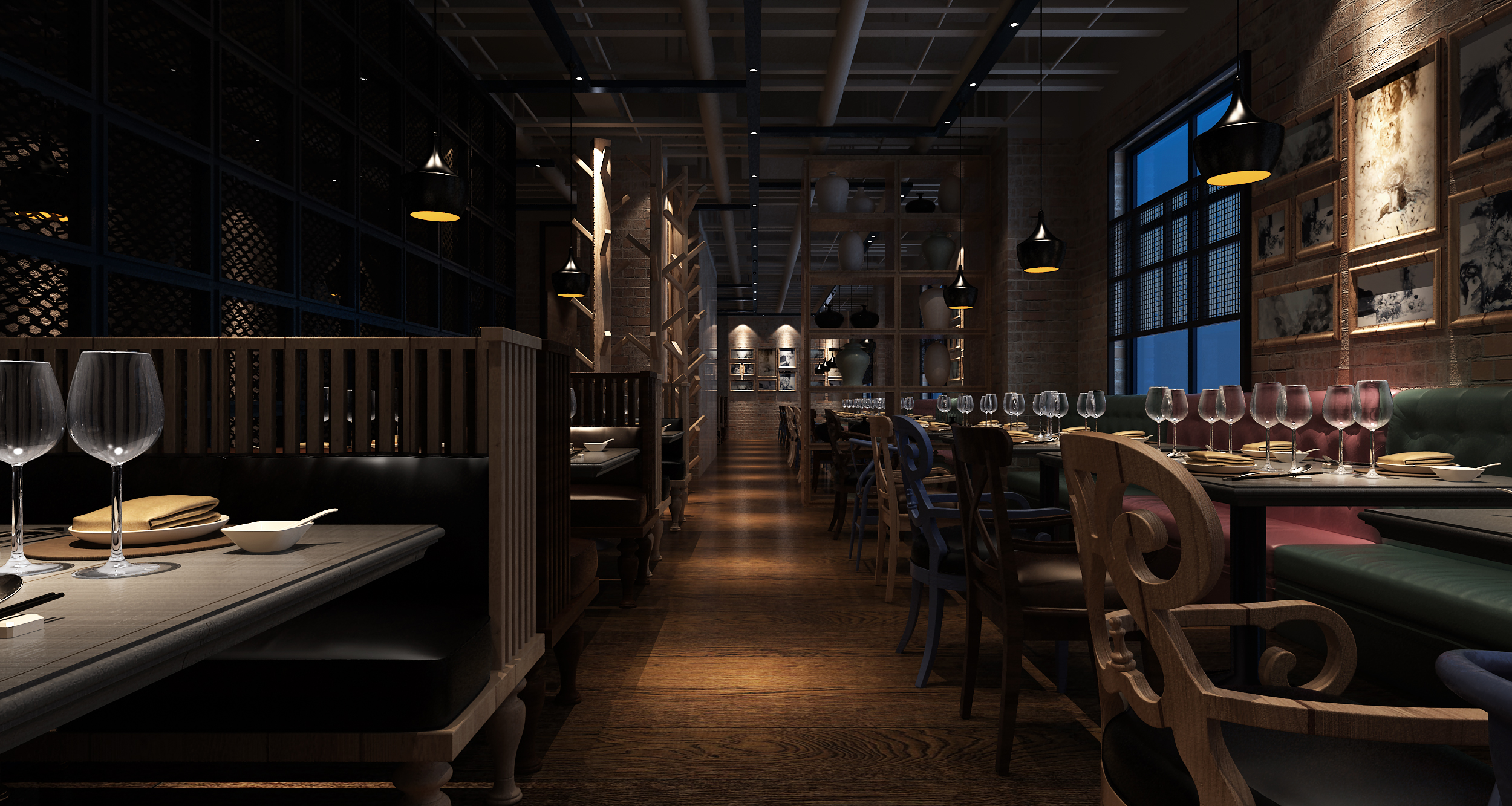 火锅店装饰案例图,火锅店装饰布局图