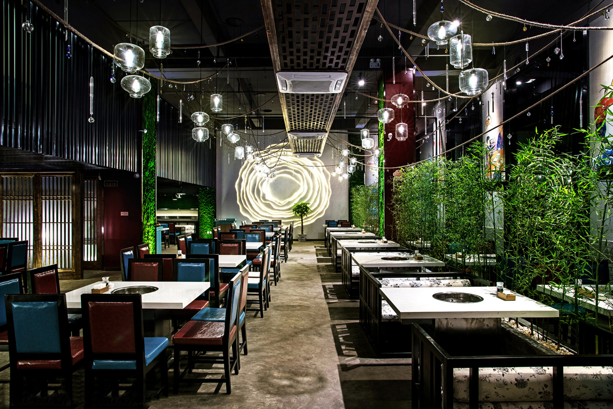 火锅店装饰效果图,火锅店装饰布局图