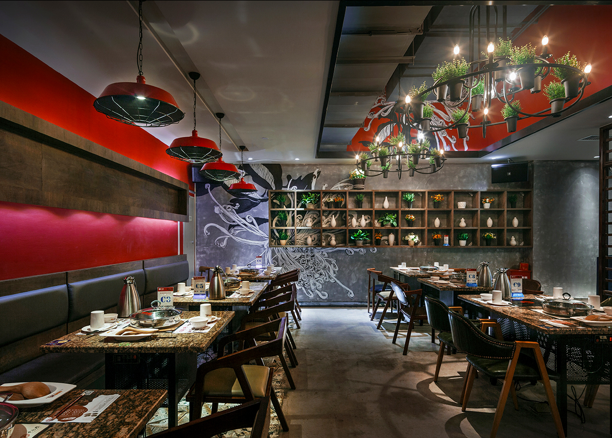 火锅店装饰布局图,火锅店装饰实景图