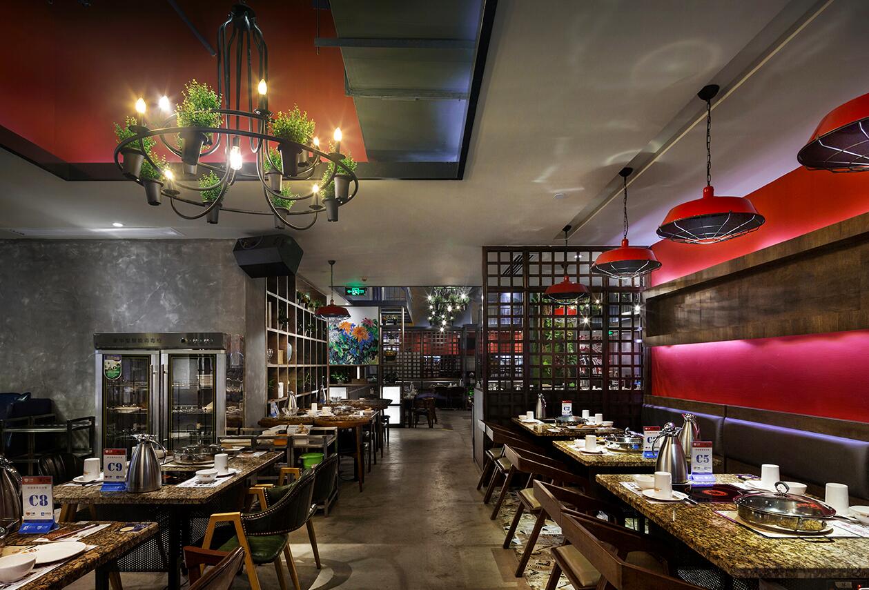 火锅店装饰效果图,火锅店装饰布局图