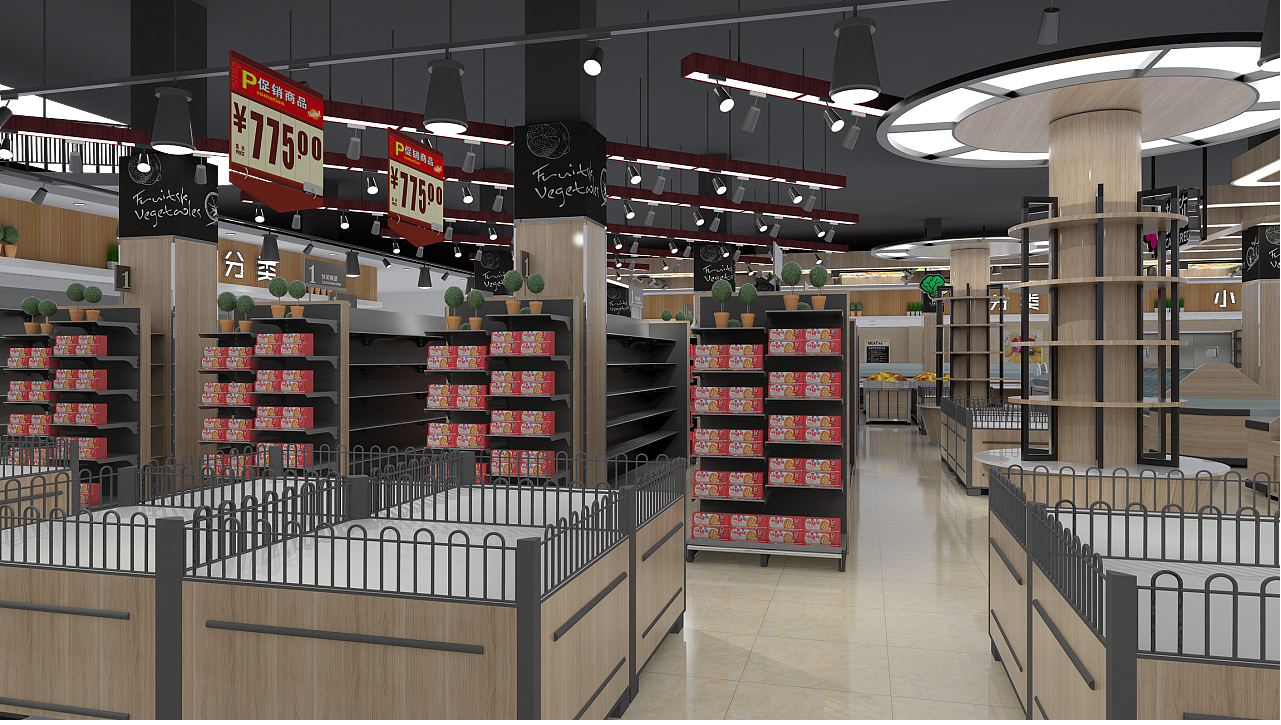 食品超市装饰效果图,超市装饰效果图