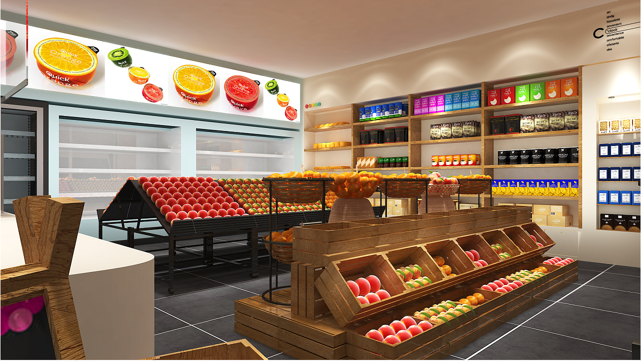 生鲜超市装修设计效果图,生鲜超市装修设计效果