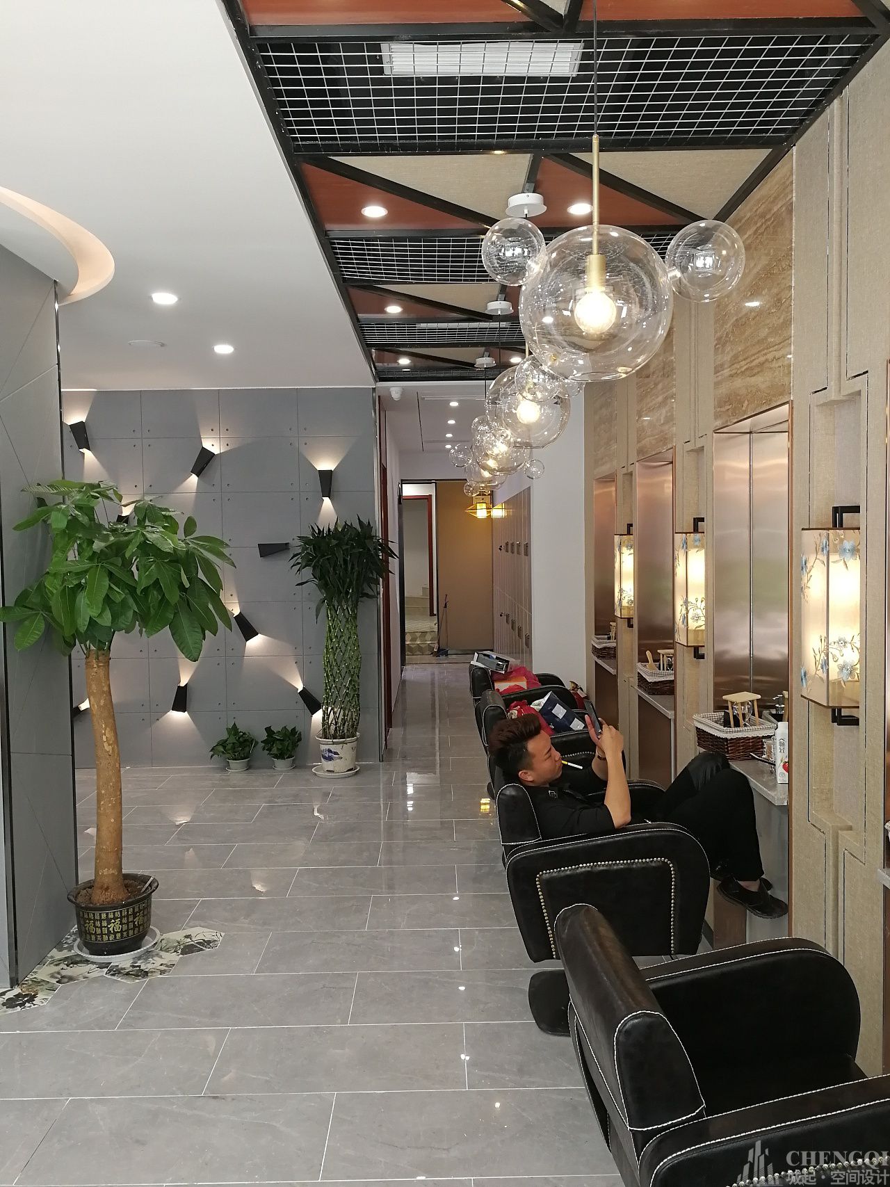 理发店装修案例图,理发店装修图片