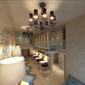 小型美甲店室内原木地板装修效果图片