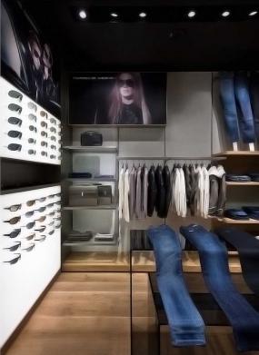 2018男士服装店墙面置物架装修设计图片大全