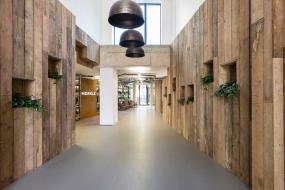 80平米办公室木质背景墙装修设计效果图