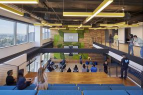 简约公司木质背景墙装修效果图片