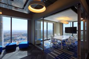 简约新中式风格办公会议室背景墙装修效果图