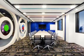 中式会议室格栅灯装修效果图片