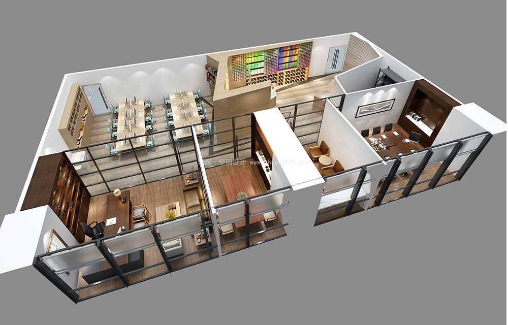 商务稳重风办公室装修设计全景图,办公室装修设计全景图