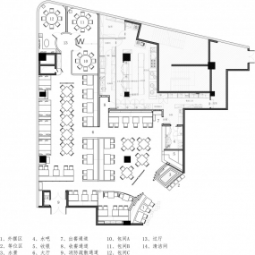 徐汇区唐潮码头餐厅450平装修案例,中餐厅装修平面图