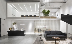 工业loft风办公室前台装饰设计图,办公室前厅装修设计效果图