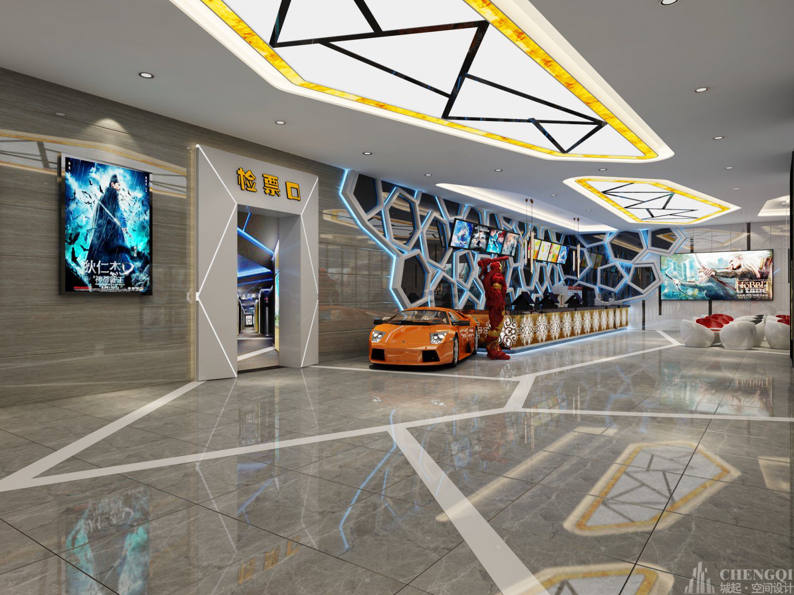 电影院装饰效果图,电影院装饰布局图