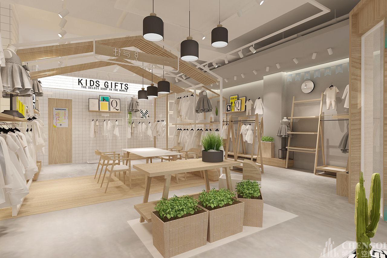 宝宝衣服店空间装饰布局图,宝宝衣服店空间装饰效果图