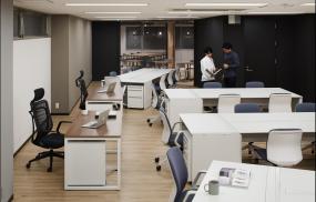 loft风格办公室家具办公区桌椅摆放效果图