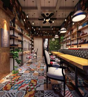 美甲店深黄色木地板装修效果图片