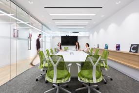 办公室会议室背景墙玻璃隔断效果图