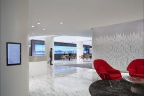 最新传媒文化公司前台装修设计效果图