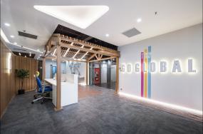 传媒文化公司前台装潢效果图